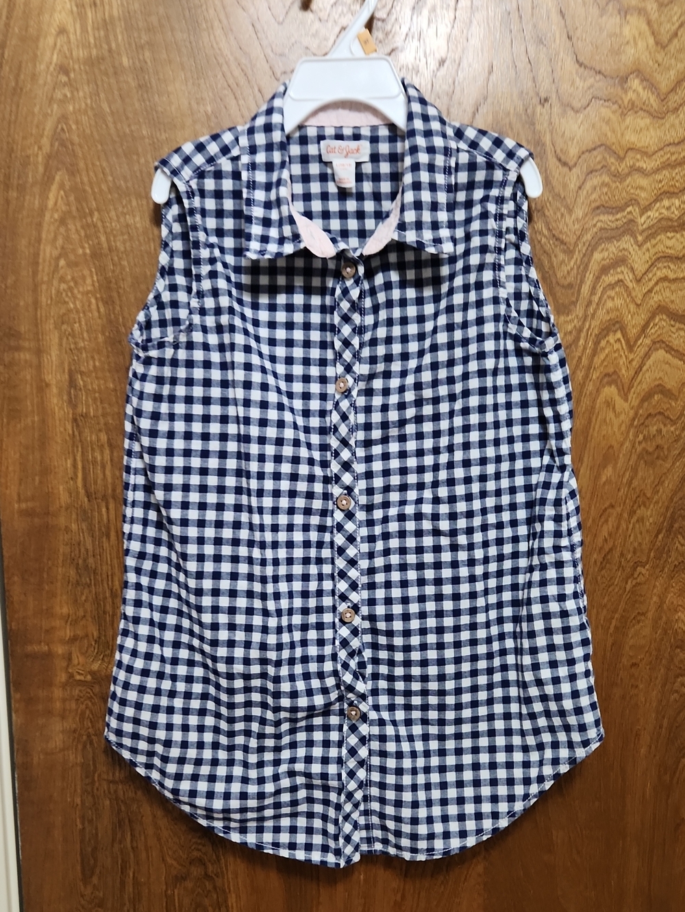 Cat & Jack Navy and White Gingham Sleeveless Button-Front Shirt